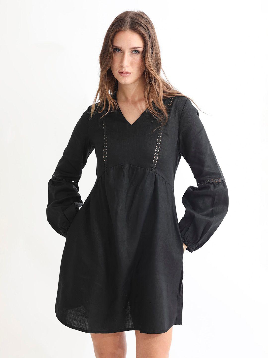 rareism v-neck cotton a-line dress