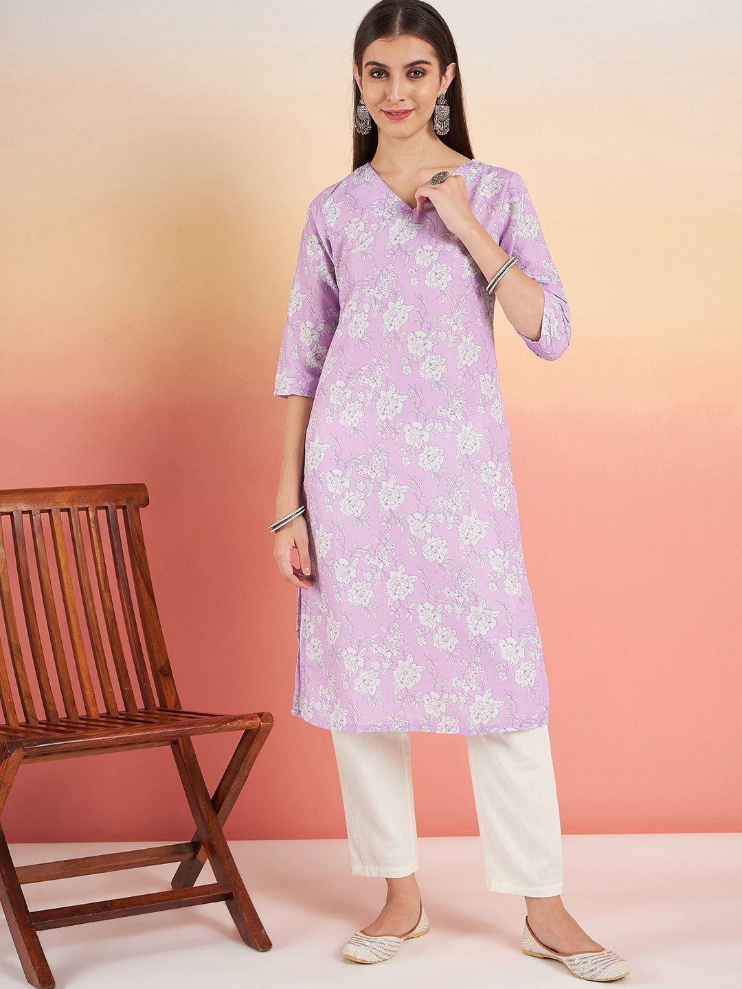 here&now ethnic motifs printed v-neck kurta