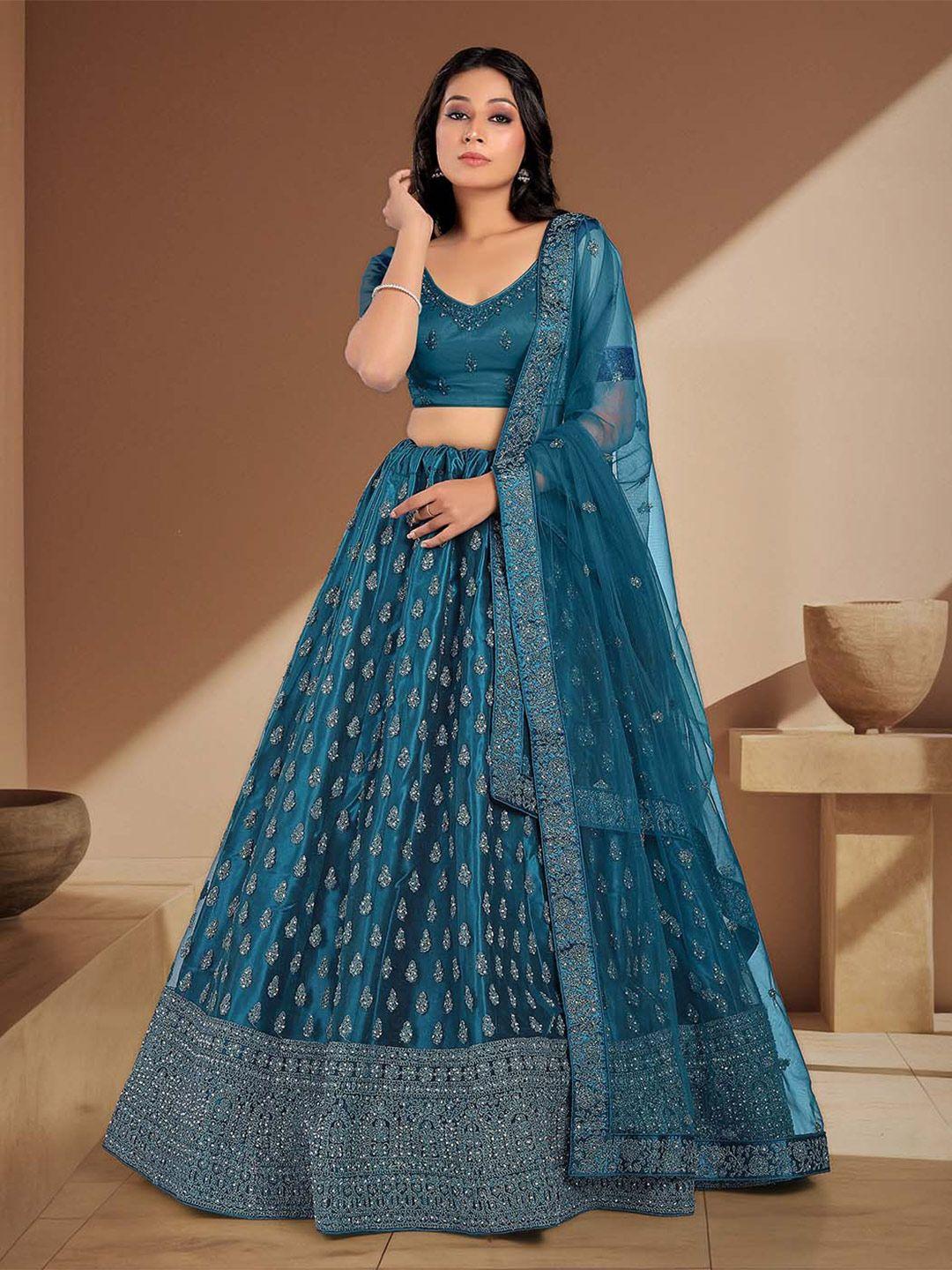 halfsaree studio embroidered semi-stitched lehenga & unstitched blouse with dupatta