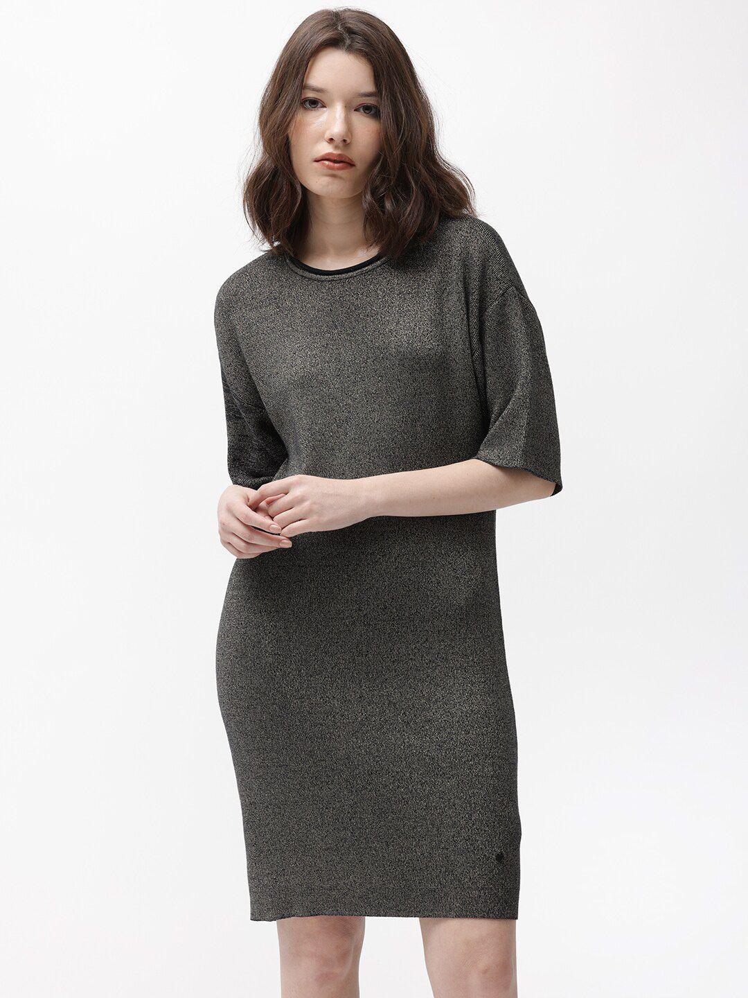 rareism round neck cotton sheath mini dress