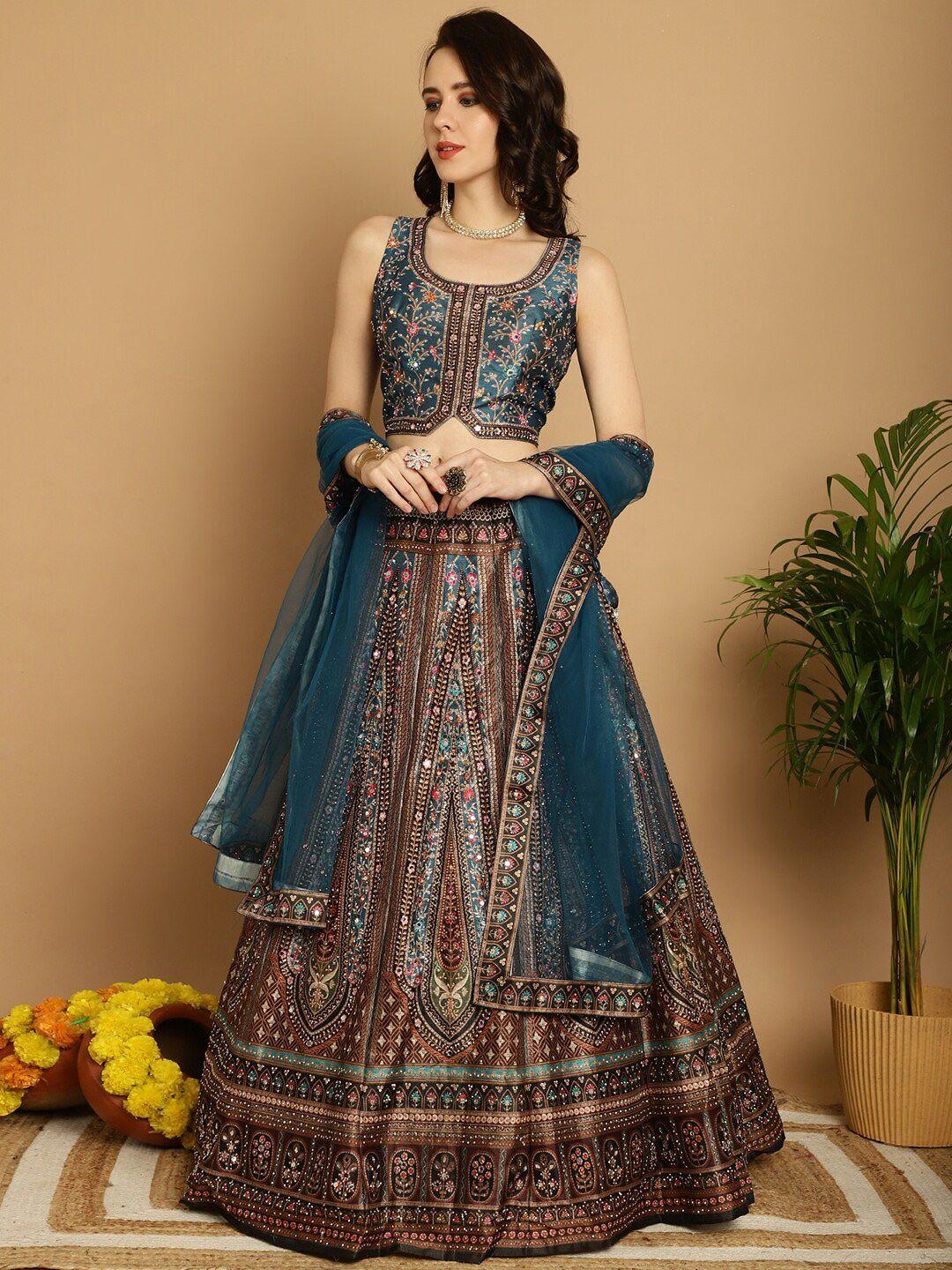 grancy printed mirror work ready to wear lehenga & blouse with dupatta