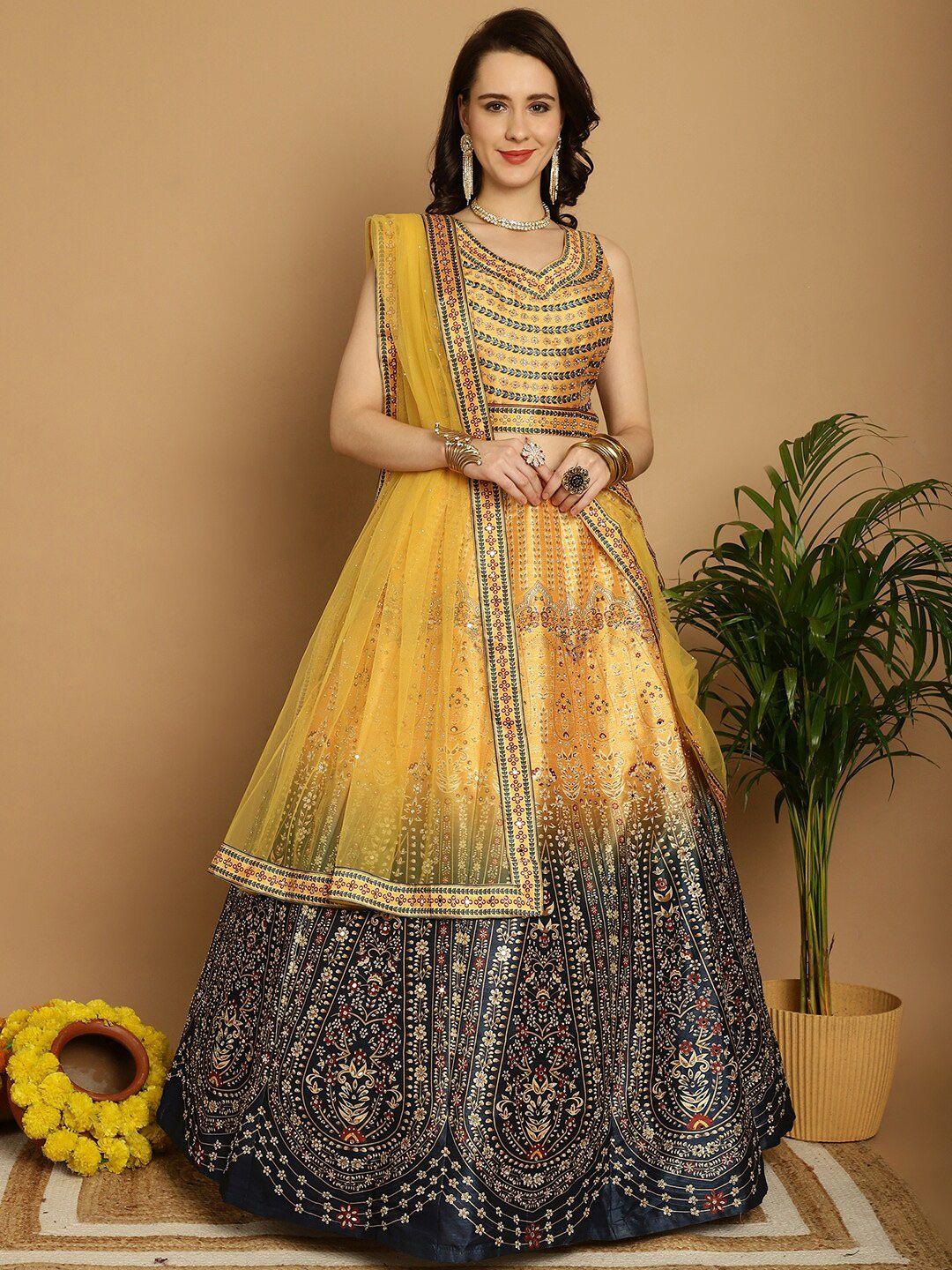 grancy printed mirror work ready to wear lehenga & blouse with dupatta