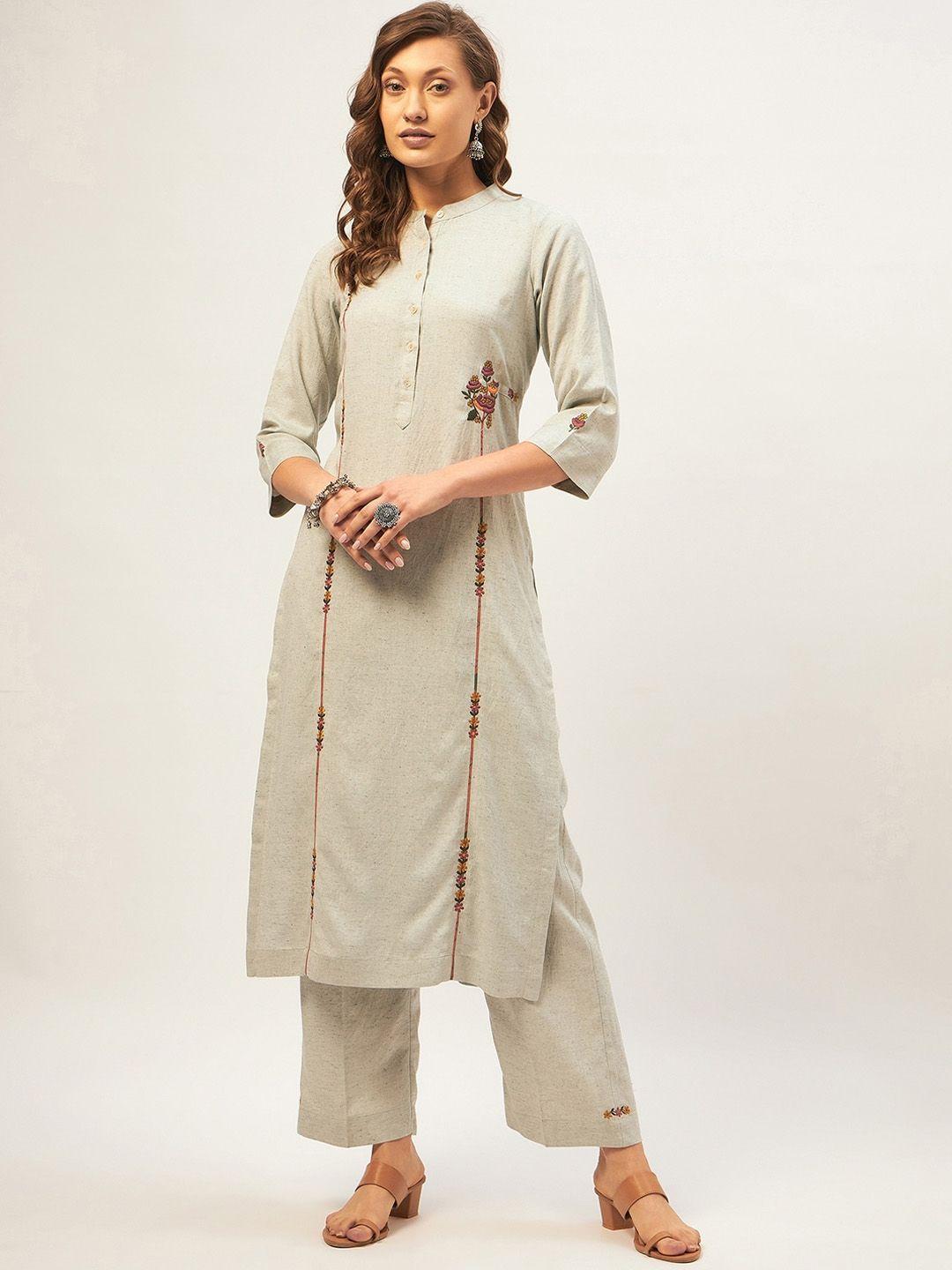 stado women floral embroidered pure cotton kurta with palazzos