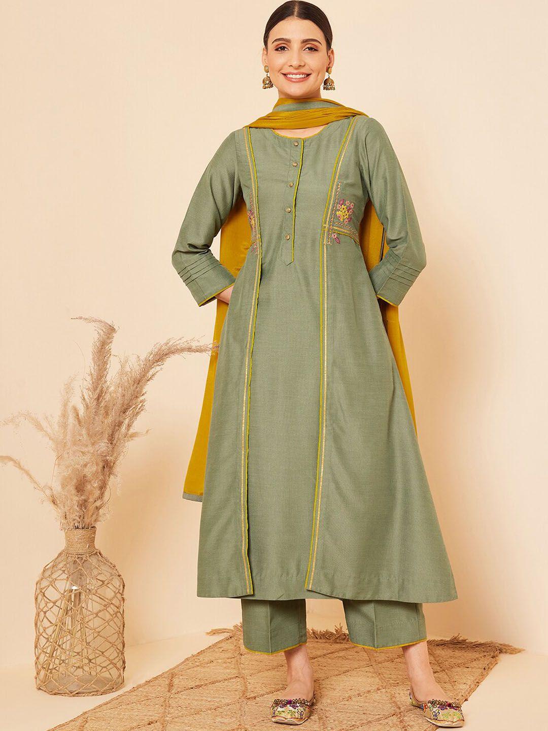 stado floral embroidered regular pure cotton kurta with palazzos & dupatta