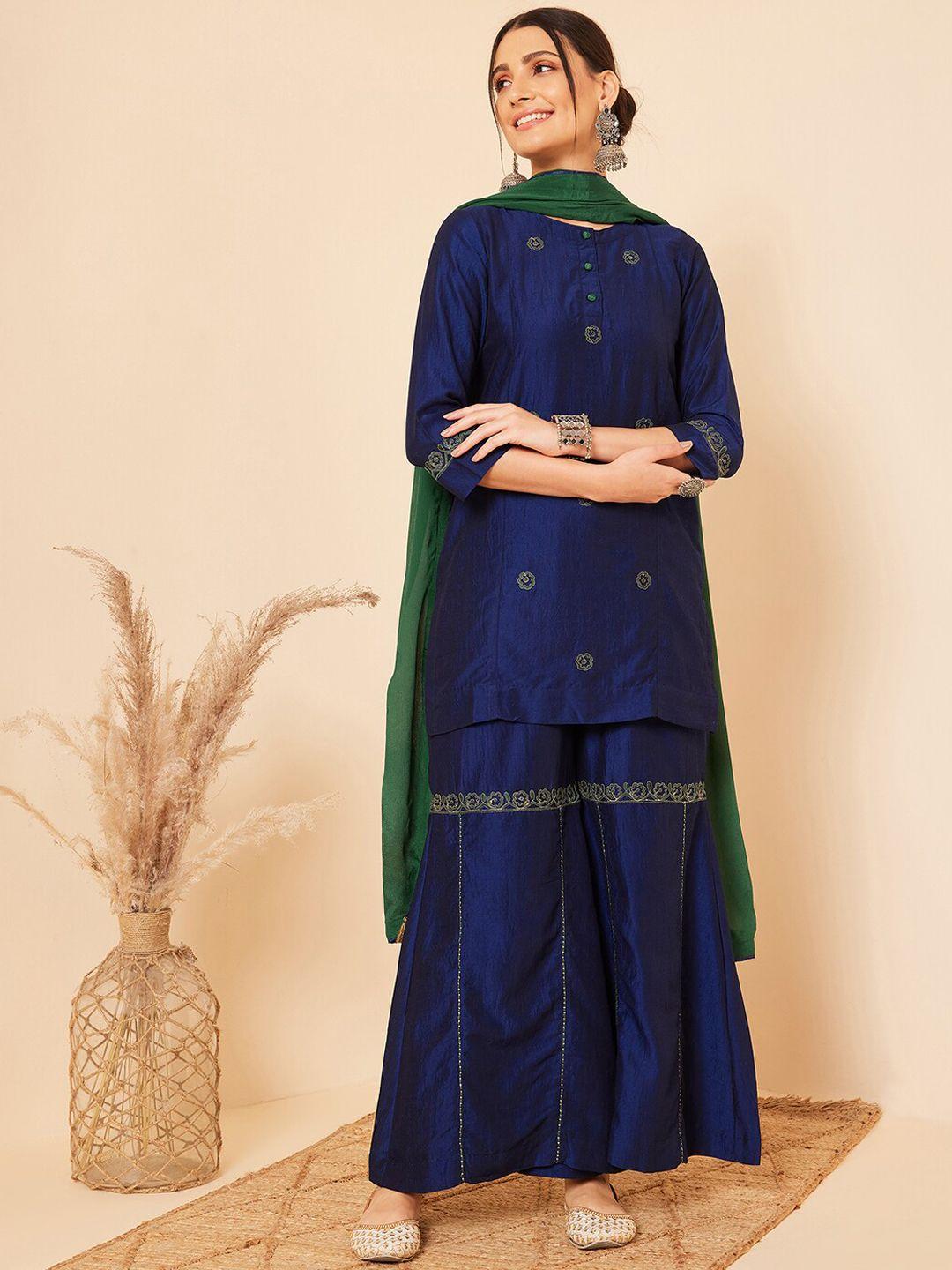 stado floral embroidered pure cotton kurta with sharara