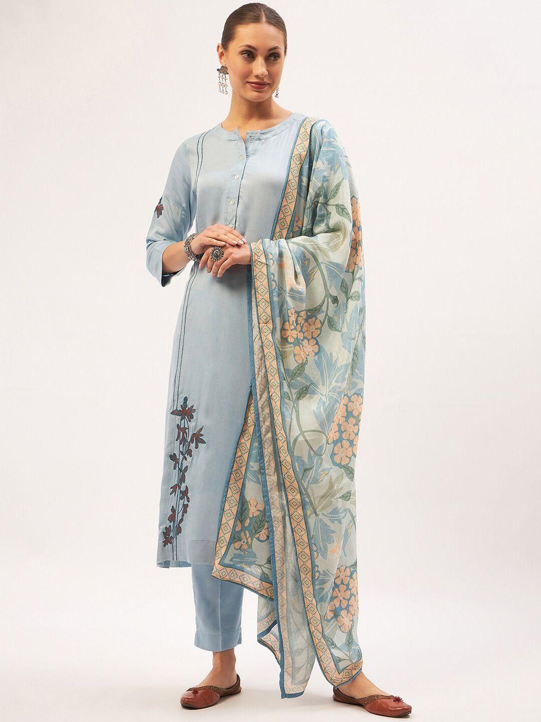 stado floral embroidered regular pure cotton kurta with trouser & dupatta