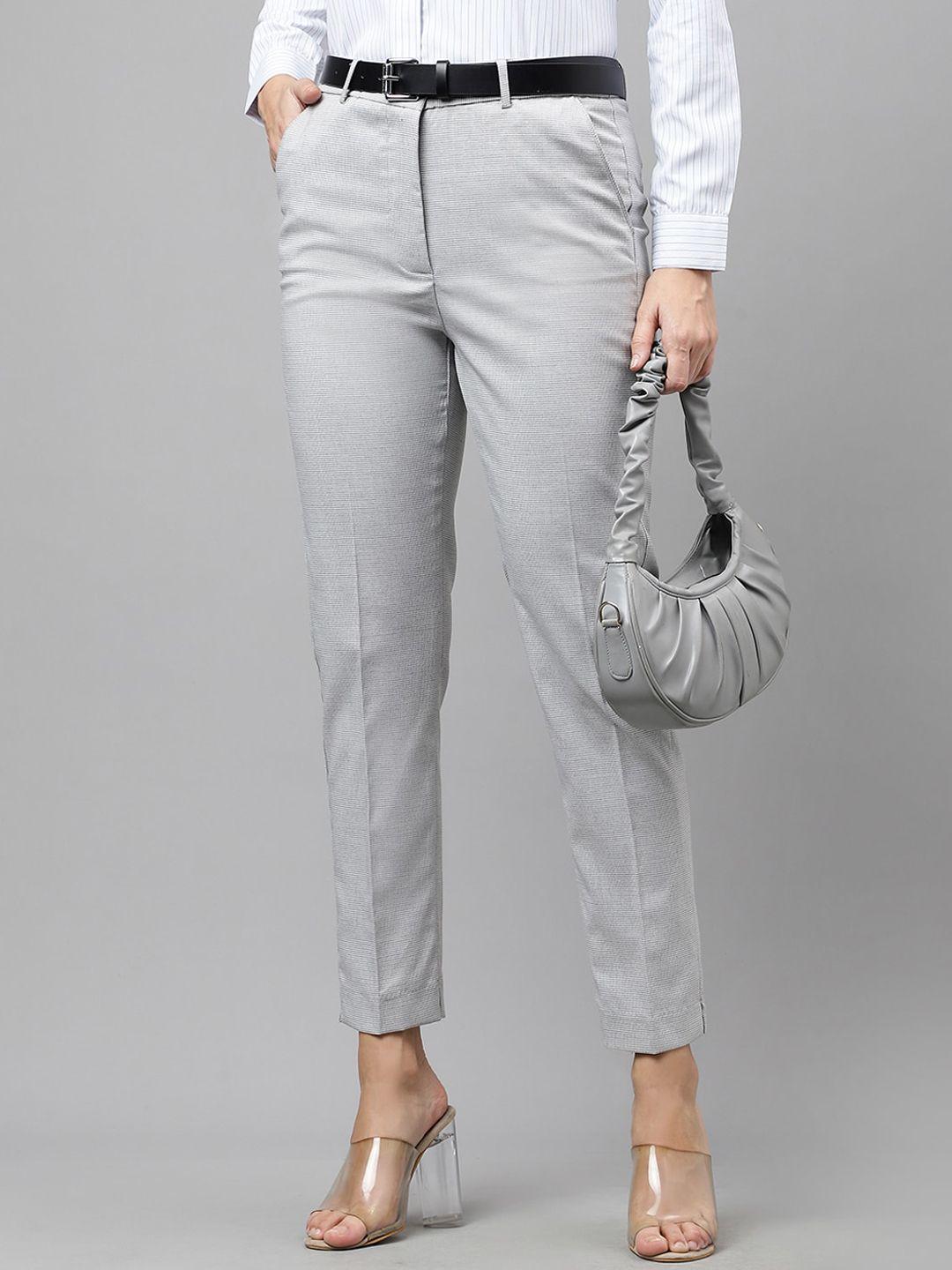 hancock women slim fit high-rise wrinkle free elastane and stretchable formal trousers