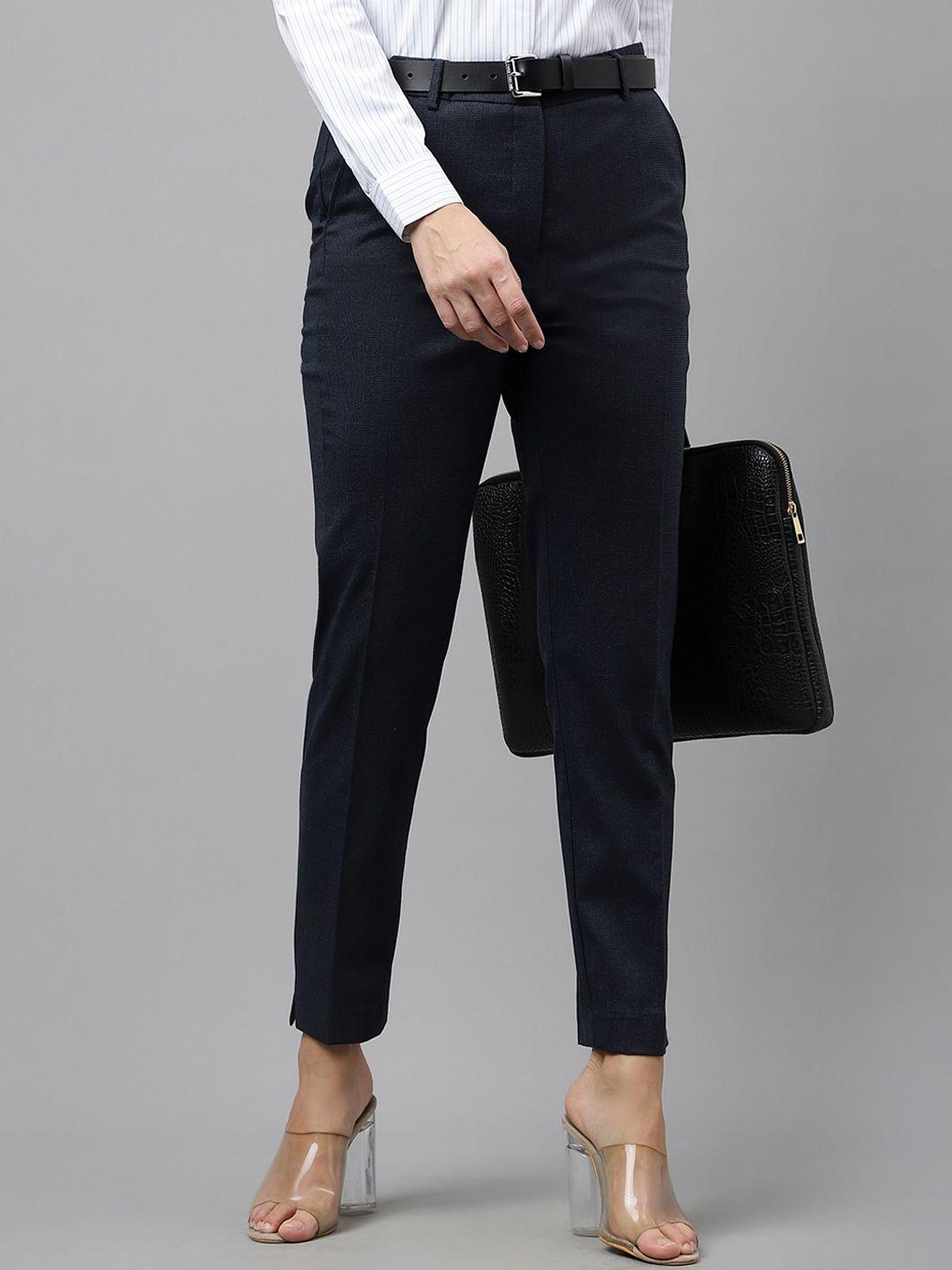 hancock women slim fit high-rise wrinkle free elastane and stretchable formal trousers