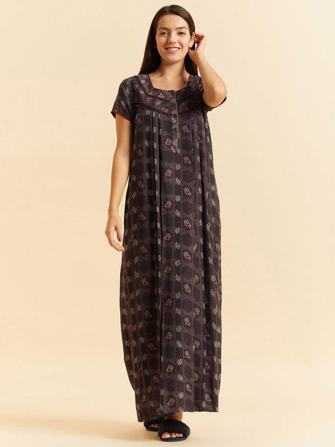 sweet dreams black geometric printed pure cotton maxi nightdress