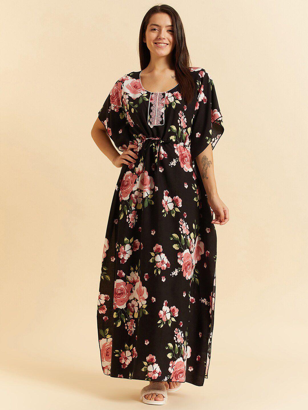 sweet dreams black floral printed maxi kaftan nightdress