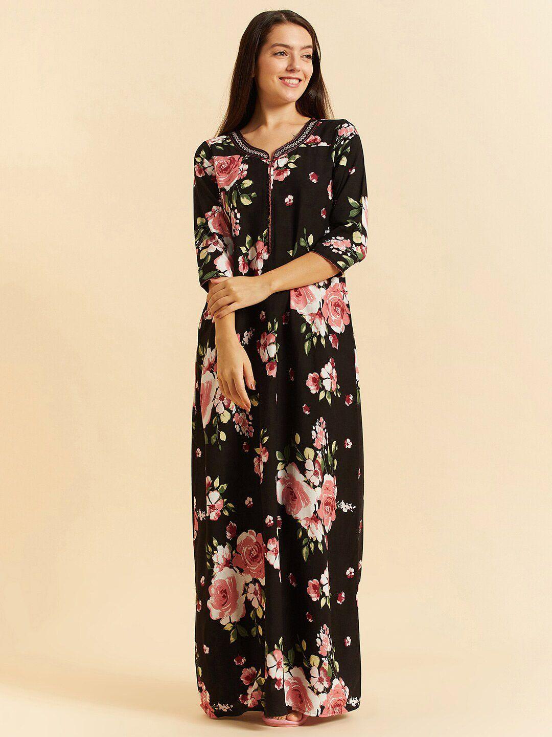 sweet dreams black floral printed nightdress