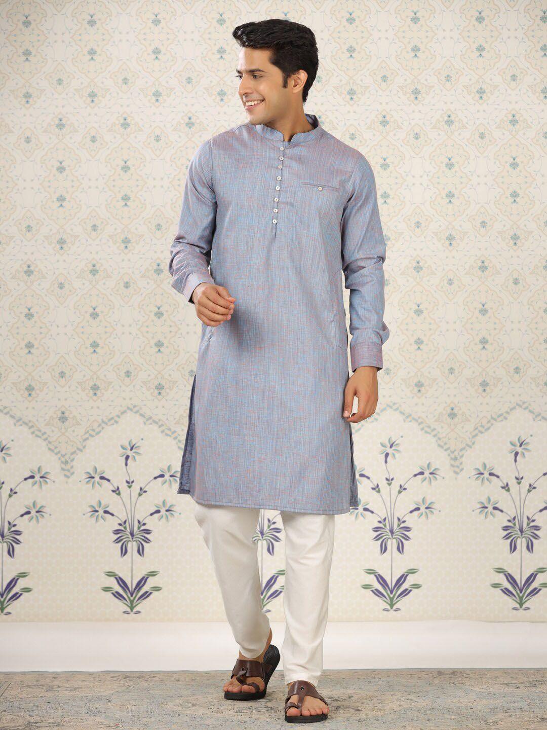 ode by house of pataudi mandarin collar cotton straight kurta