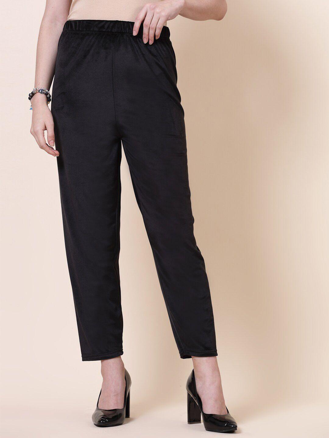 clora creation women straight fit velvet cigarette trousers