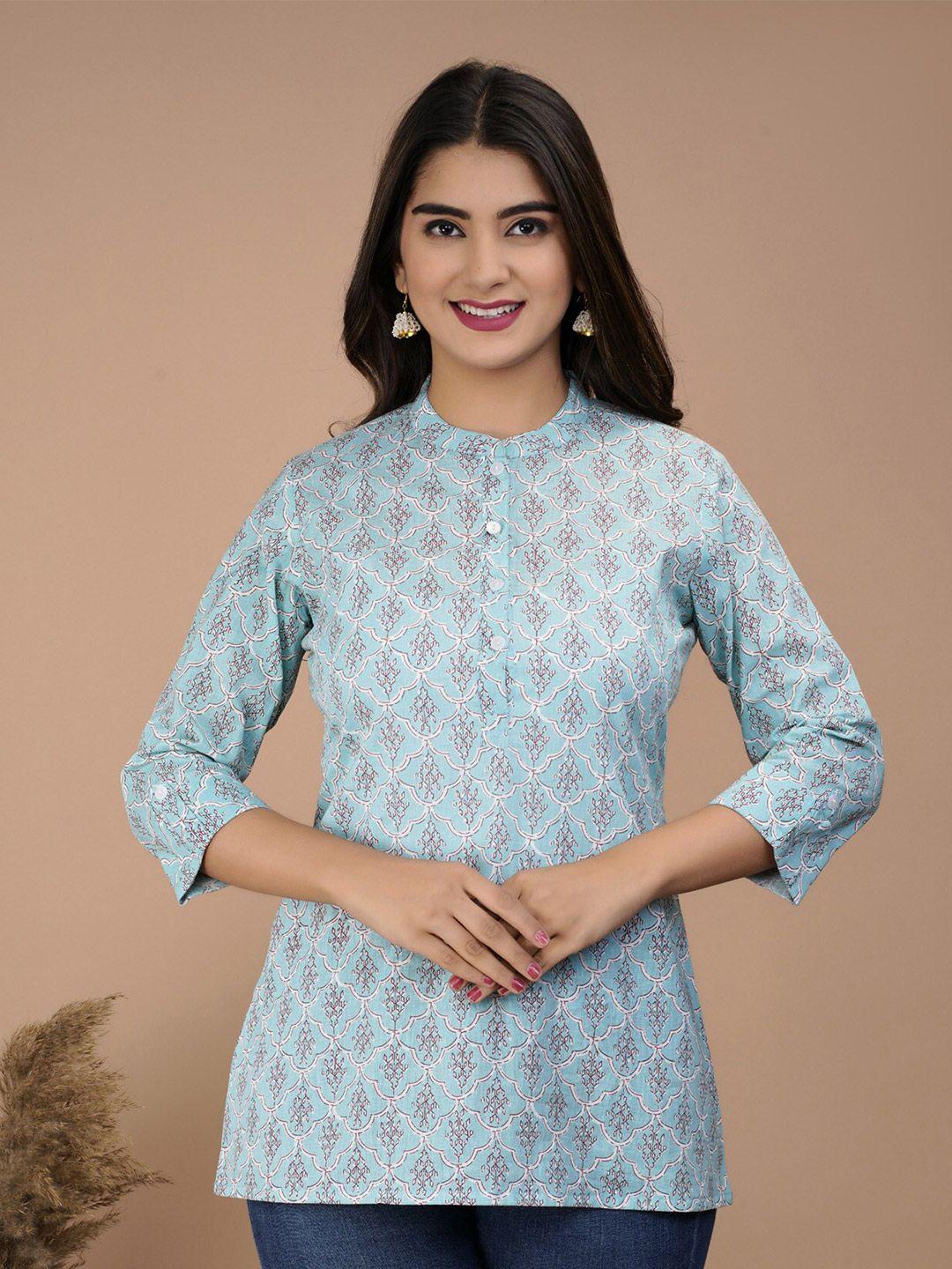 baesd ethnic motif printed mandarin collar top