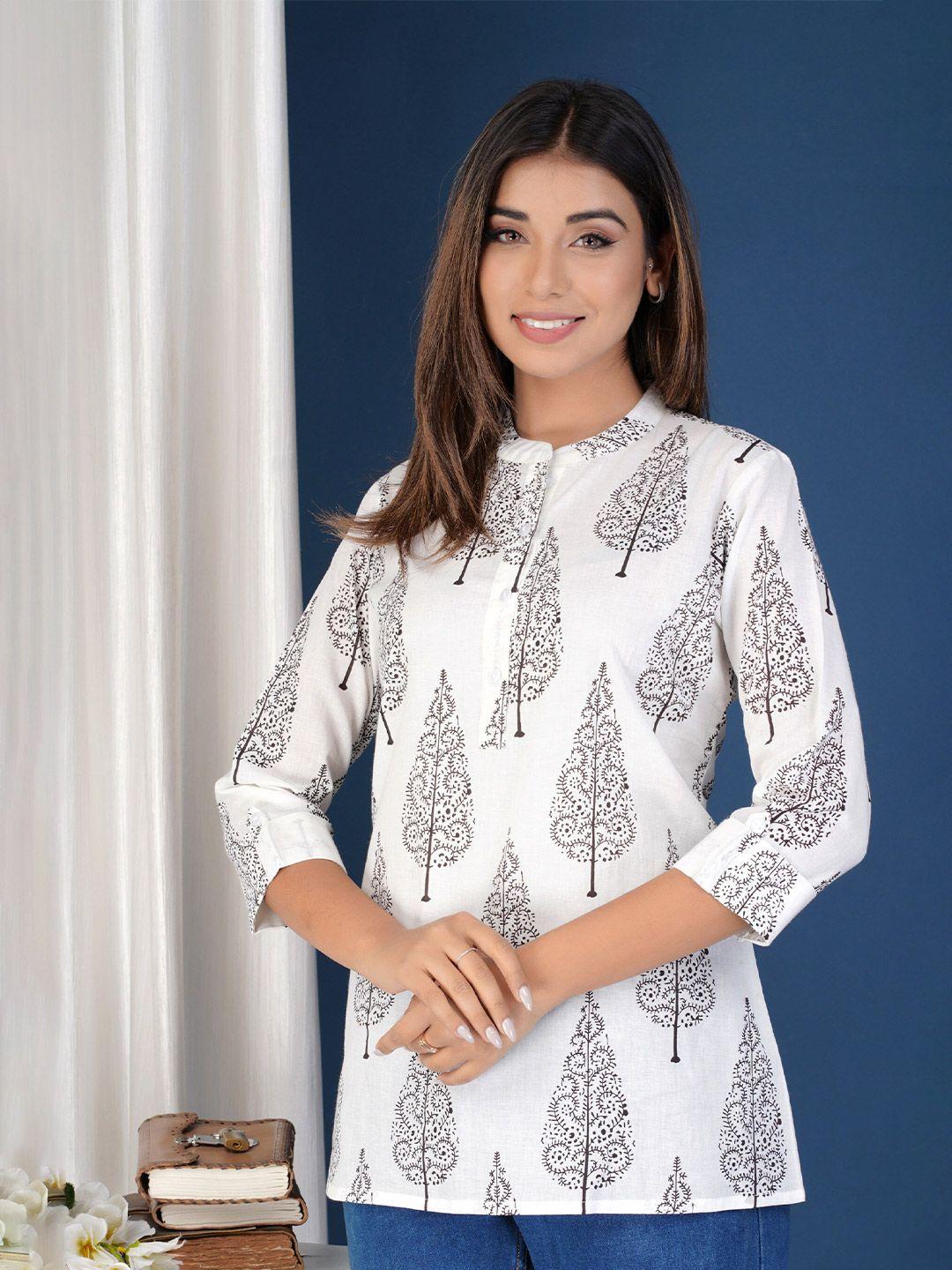 baesd ethnic motif printed mandarin collar top