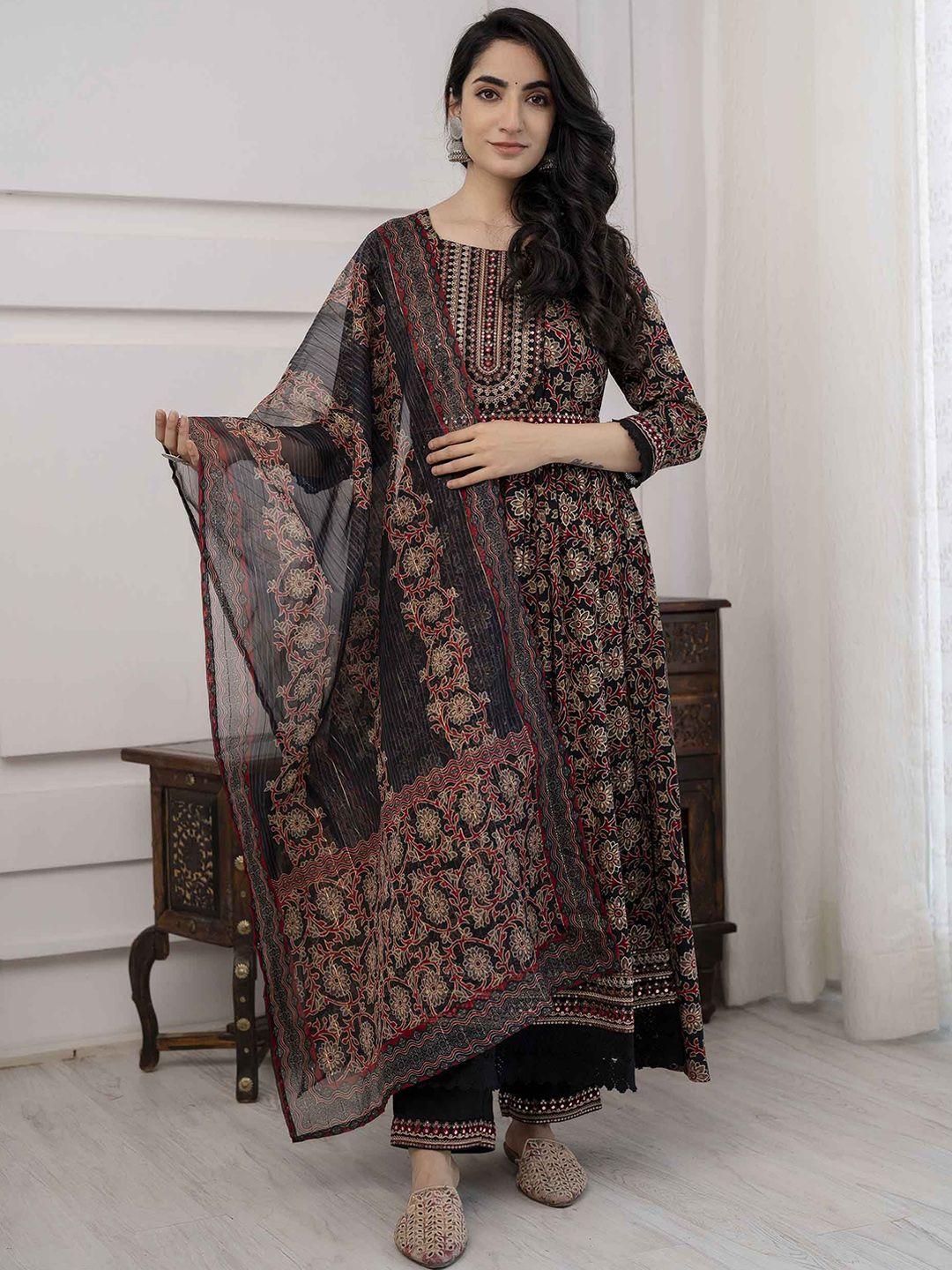 kalini floral printed mirror work detiled straia-line kurta & trouser with dupatta