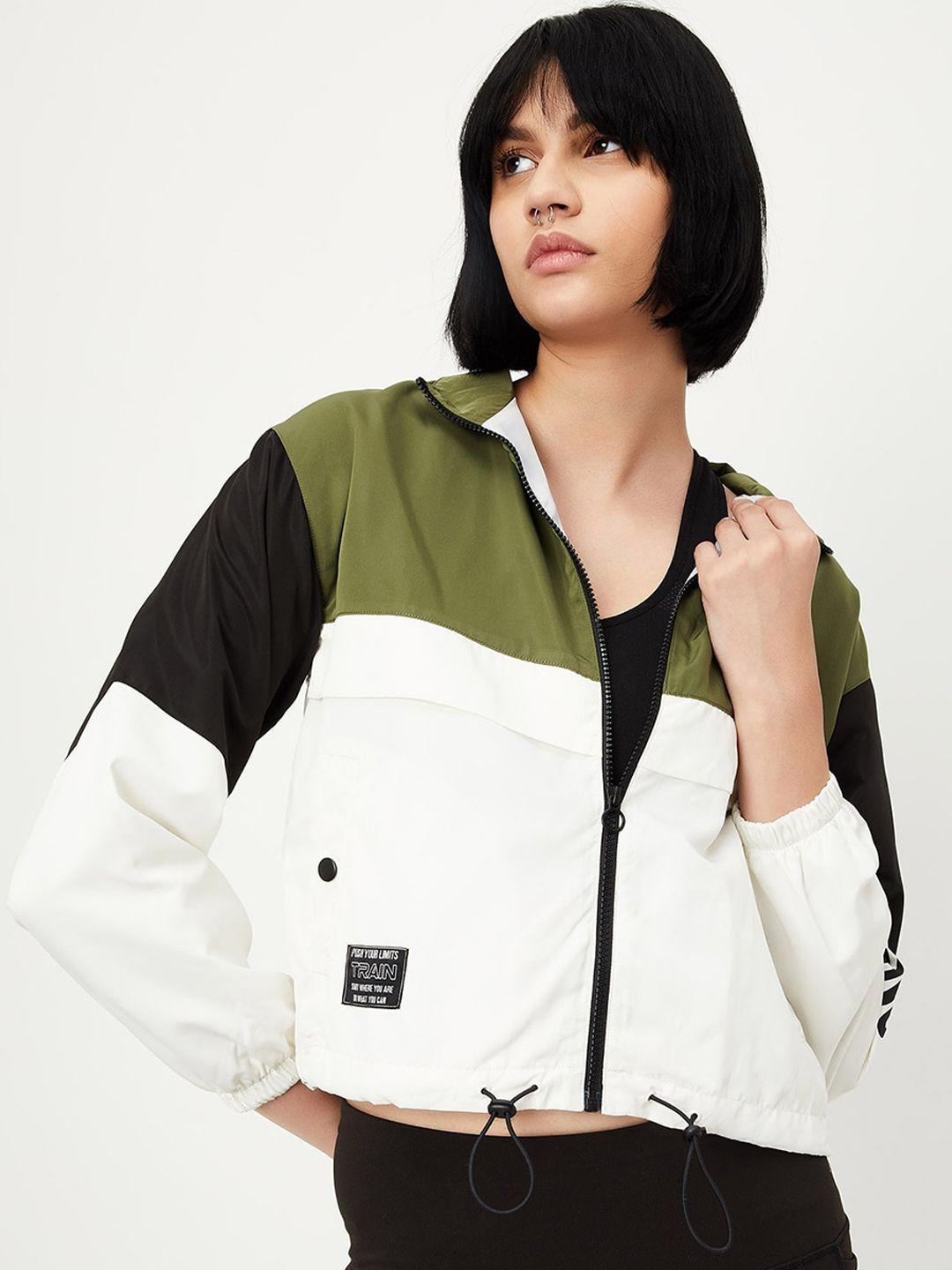 max colourblocked mock collar crop open front jacket