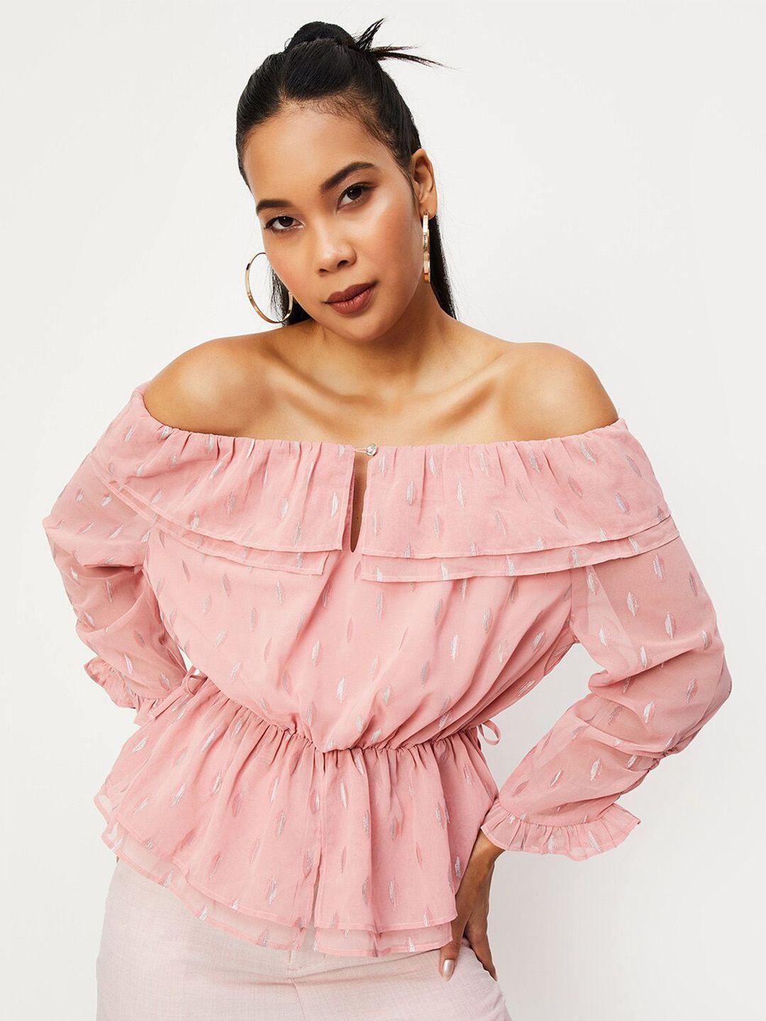 max floral printed off-shoulder cinched waist top