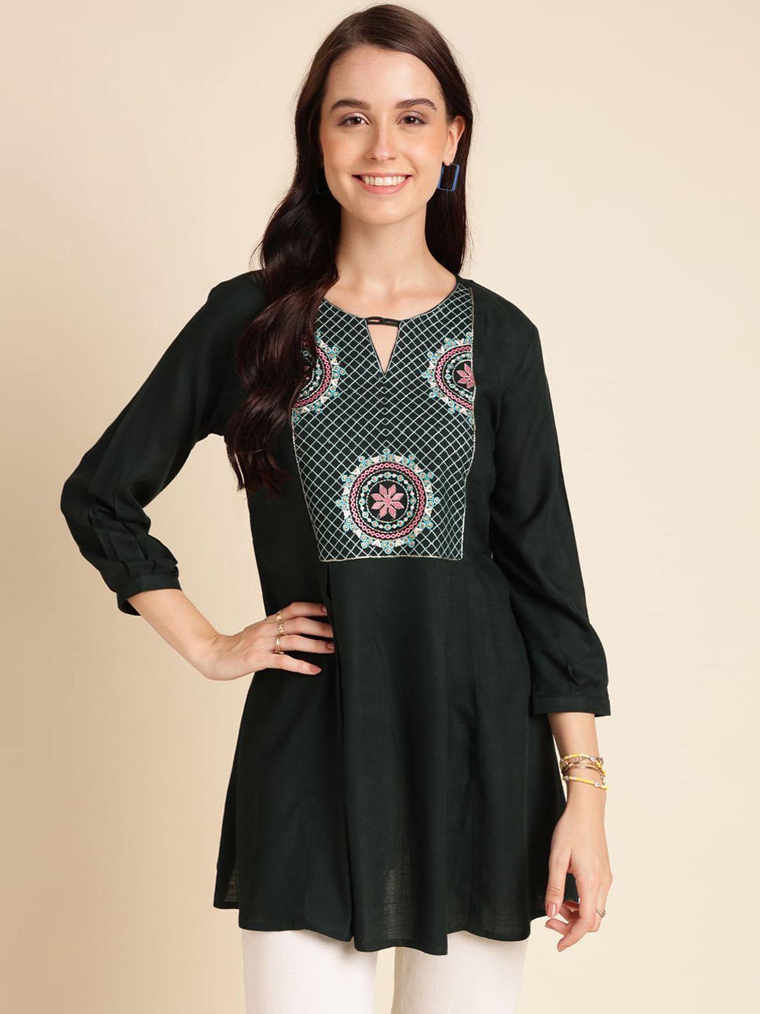 sangria floral embroidered a-line kurti