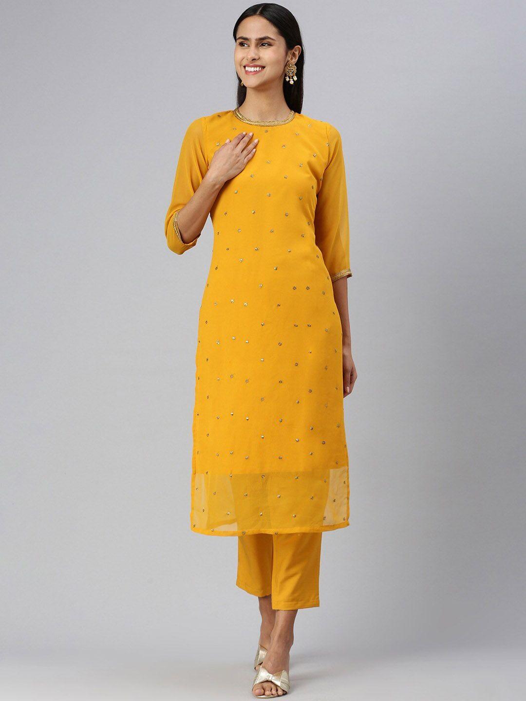 kalini sequinned embellished straight kurta with trousers