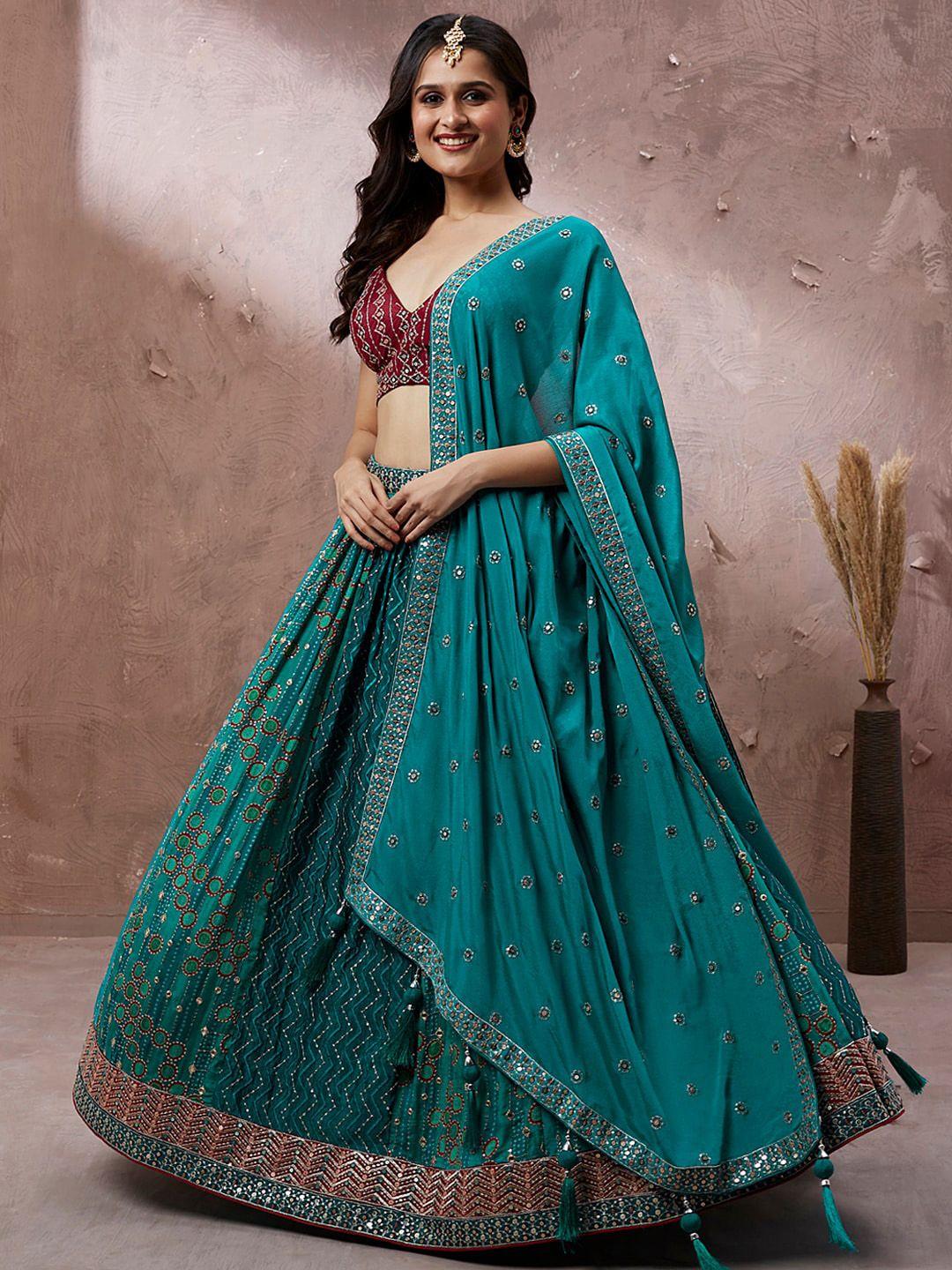 panchhi ethnic motifs embroidered sequinned lehenga choli with dupatta