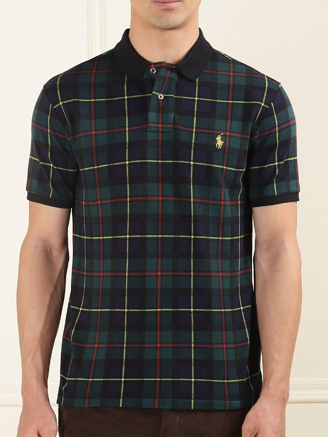 polo ralph lauren checked polo collar cotton t-shirt