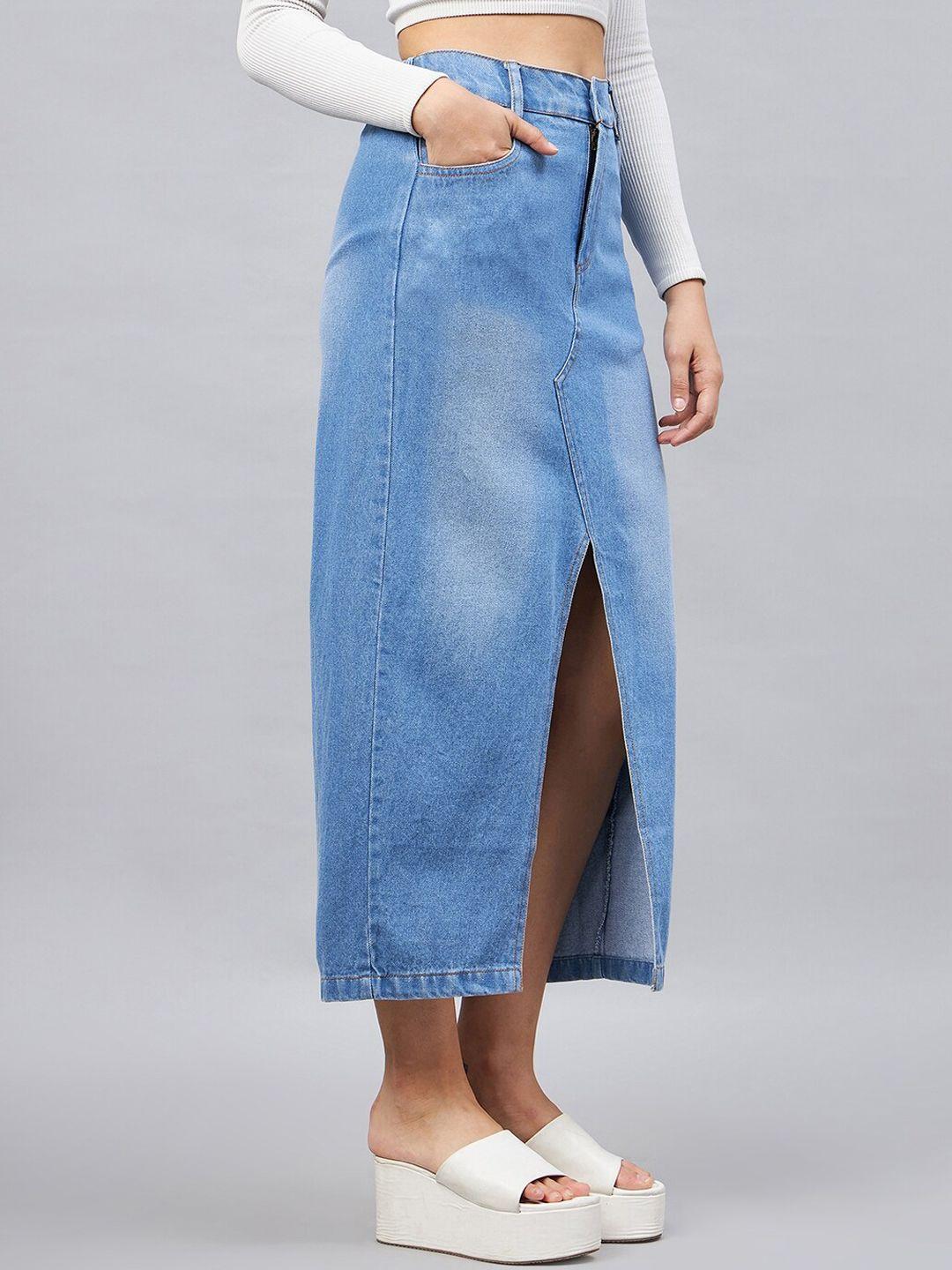 chemistry straight maxi length cotton denim skirt