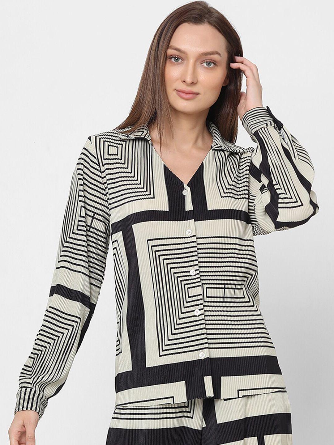 vero moda geometric printed spread collar casual shirt