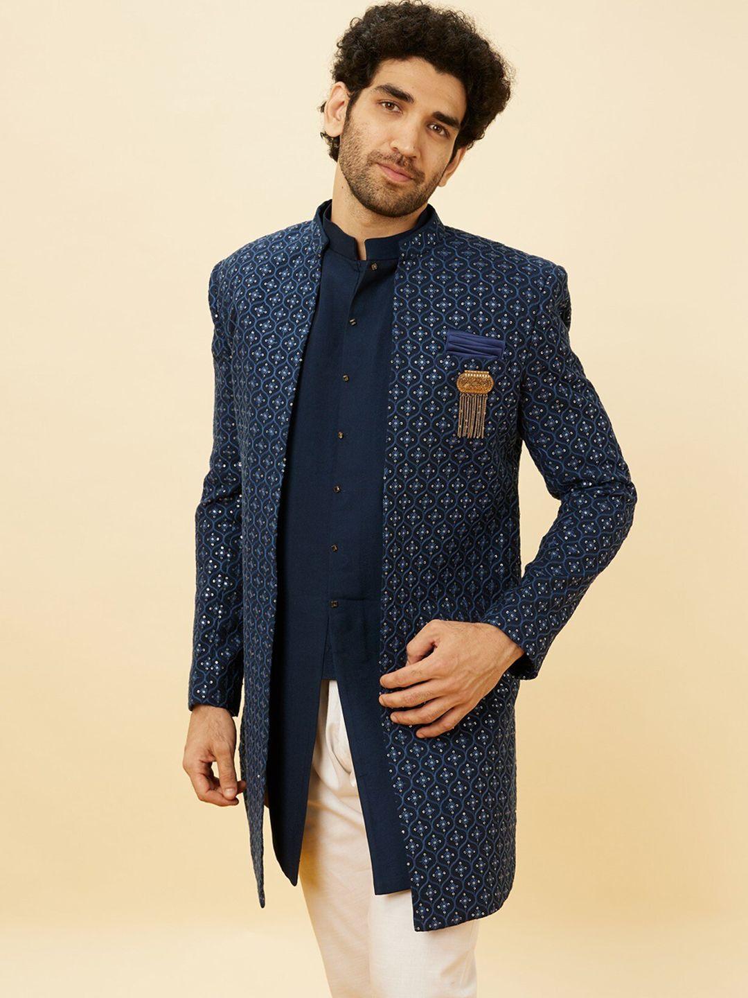 manyavar ethnic motifs embroidered sequinned sherwani set