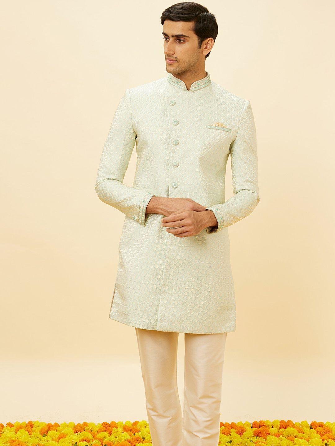 manyavar embroidered mandarin collar sherwani