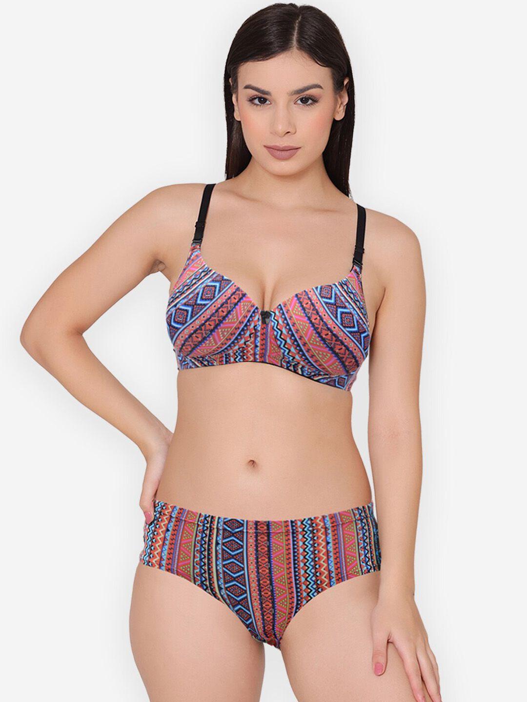 groversons paris beauty printed lingerie set bp0160-red blue-32b