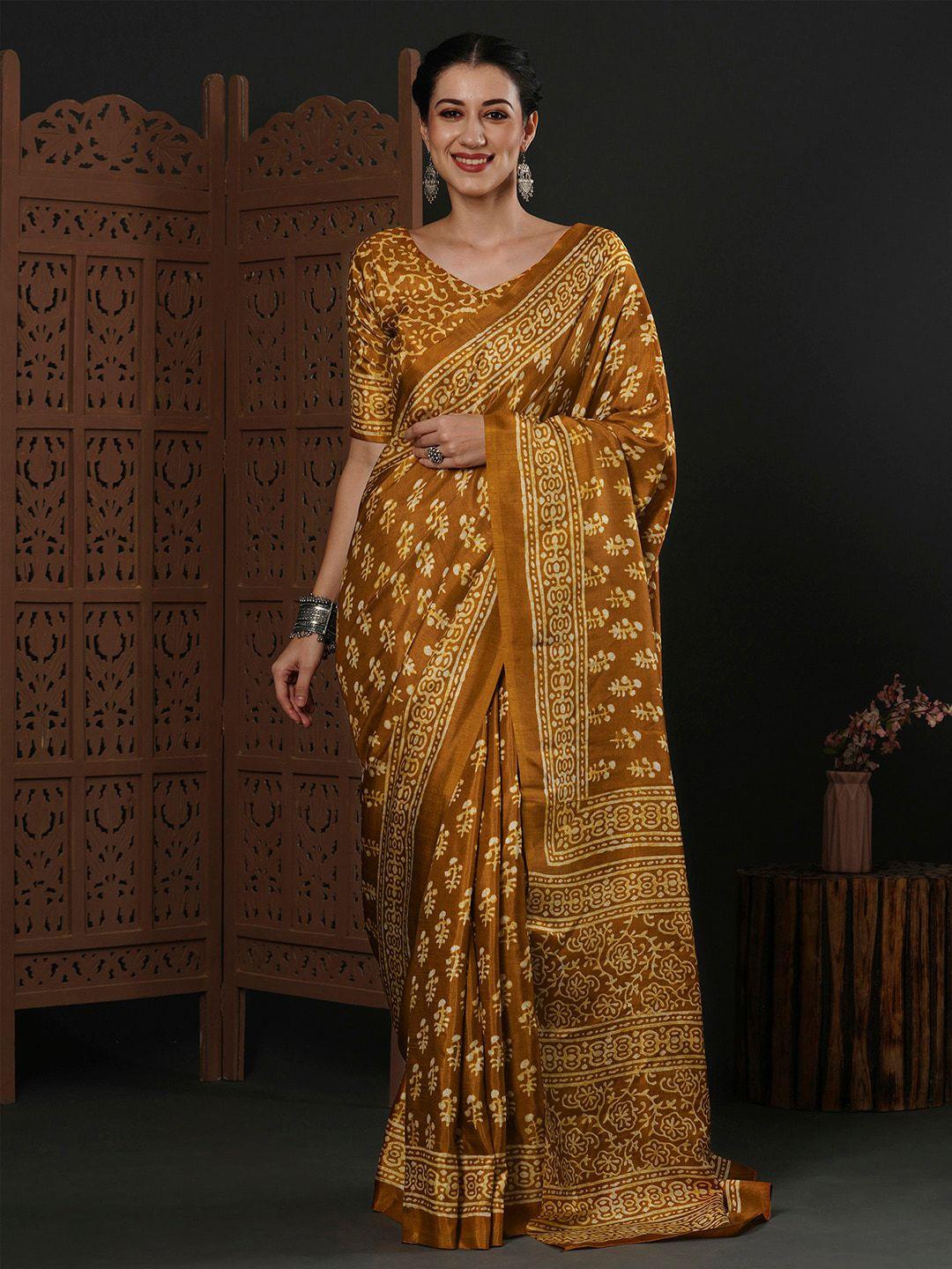 anouk brown ethnic motifs printed dabu saree