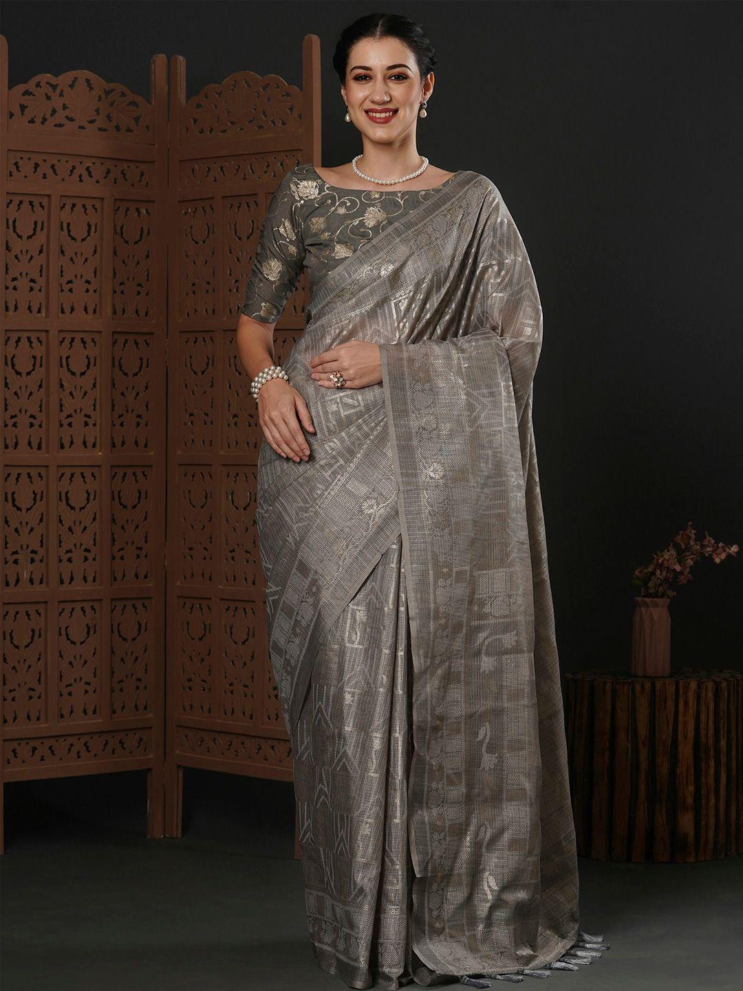 anouk grey ethnic motifs printed zari saree