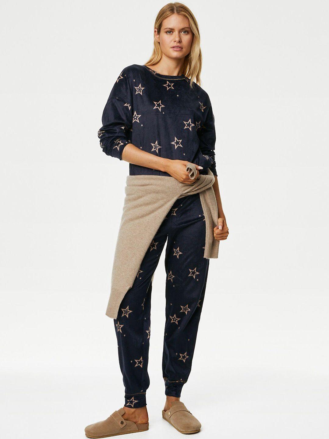 marks & spencer conversational printed fleece t-shirt & lounge pants