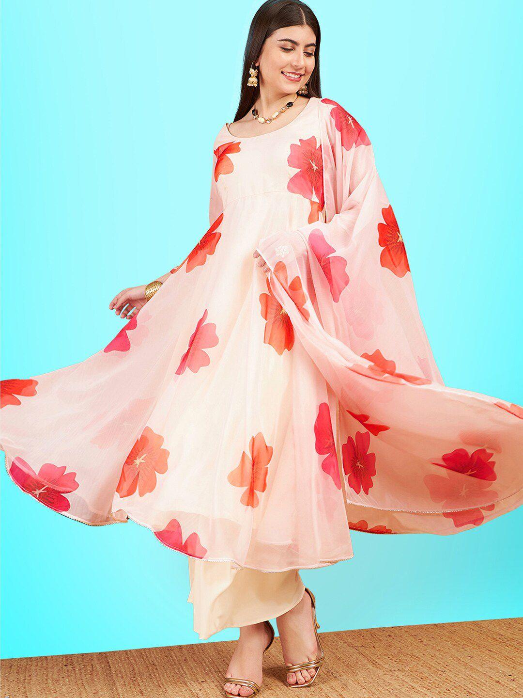 kvsfab floral digital printed organza anarkali kurta with palazzos & dupatta