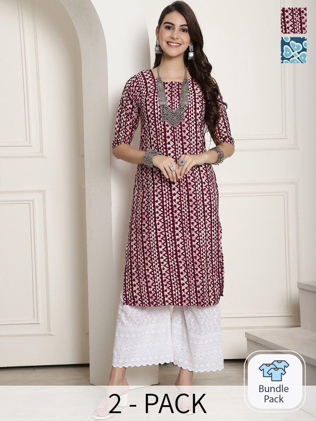 kalini selection of 2 geometric printed straight crepe kurta