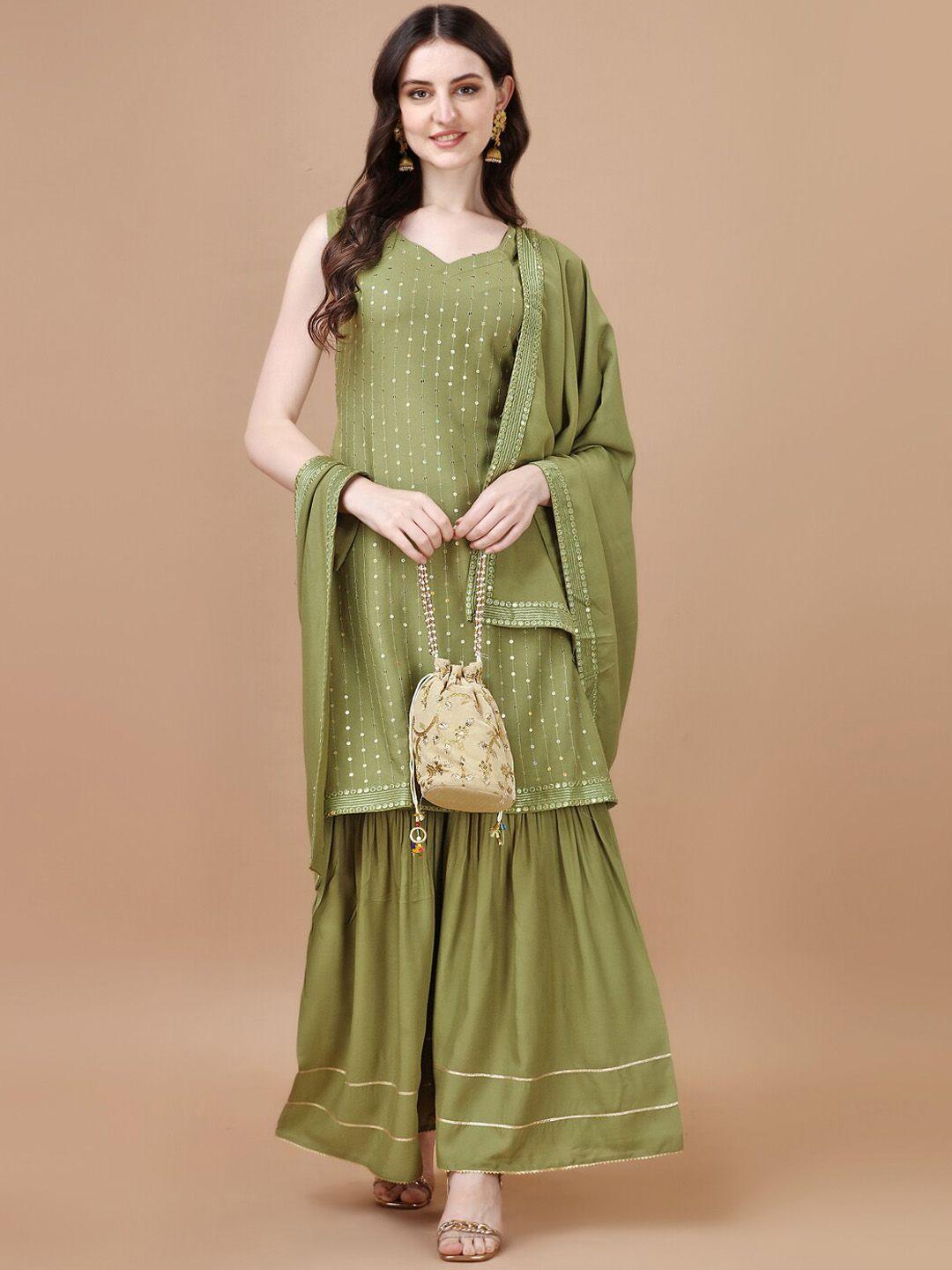 kalini ethnic motifs embroidered regular kurta with palazzos & dupatta