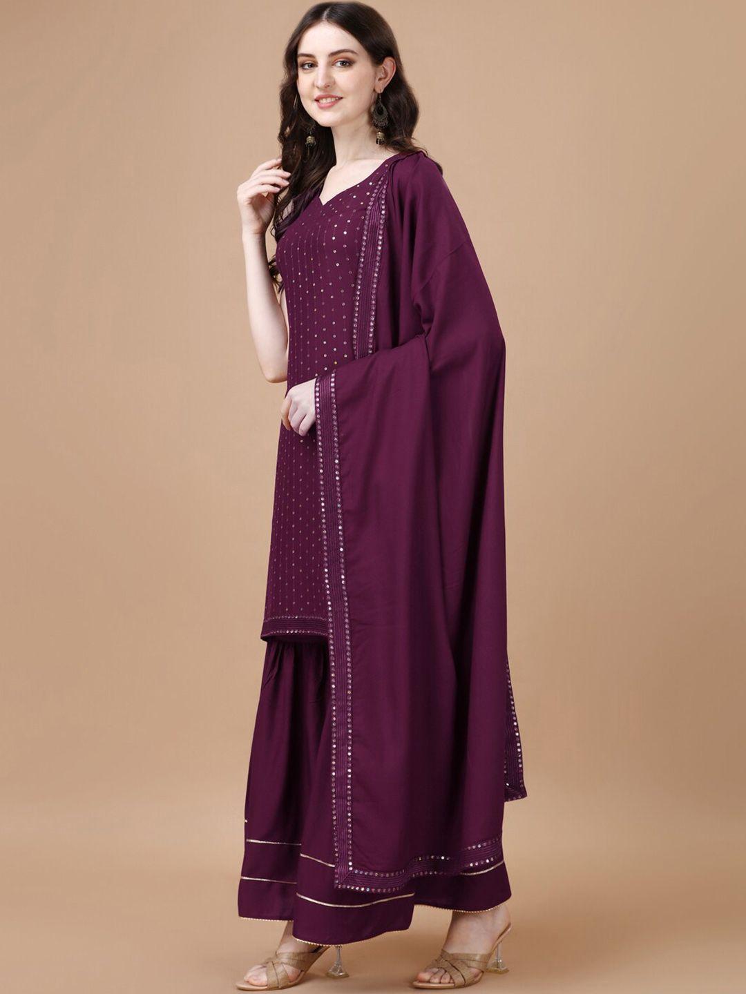 kalini ethnic motifs embroidered sequinned straight kurta & palazzos with dupatta