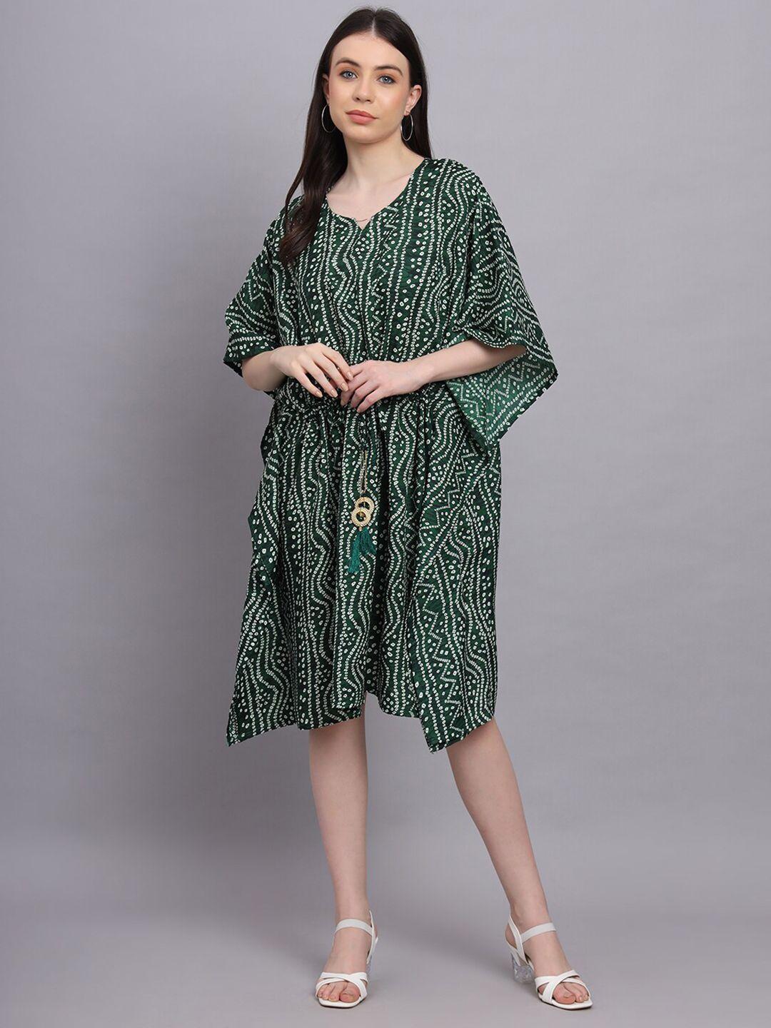 baesd bandhani printed kimono sleeves crepe kaftan dress