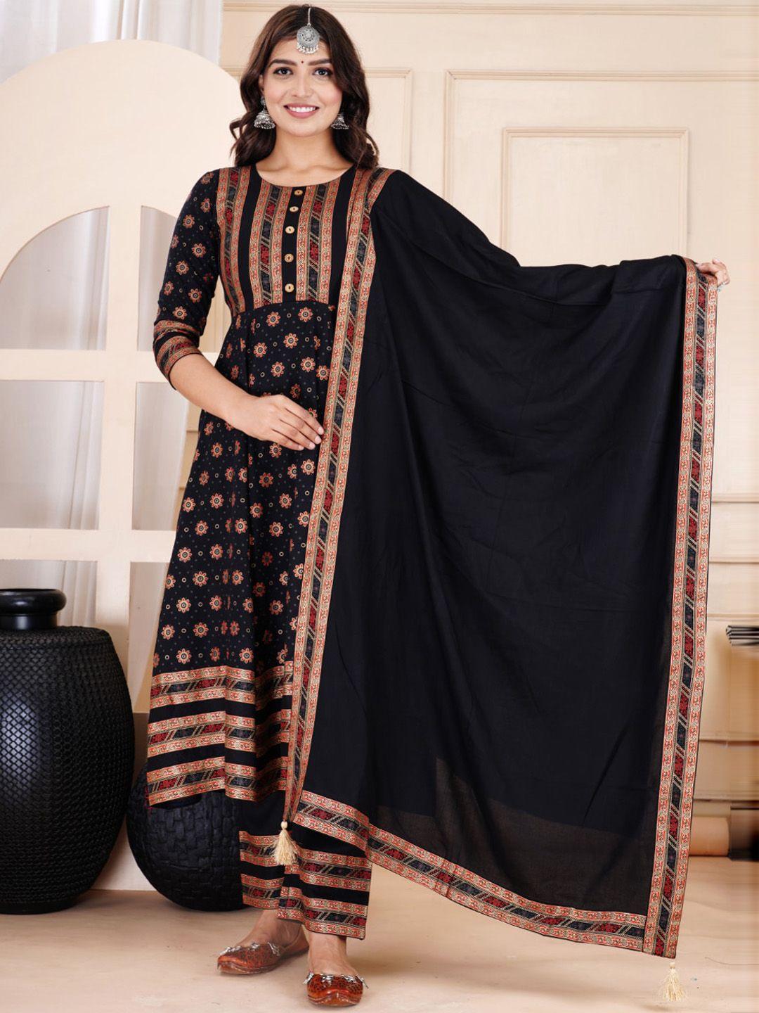 kalini ethnic motifs printed anarkali kurta with trousers & dupatta