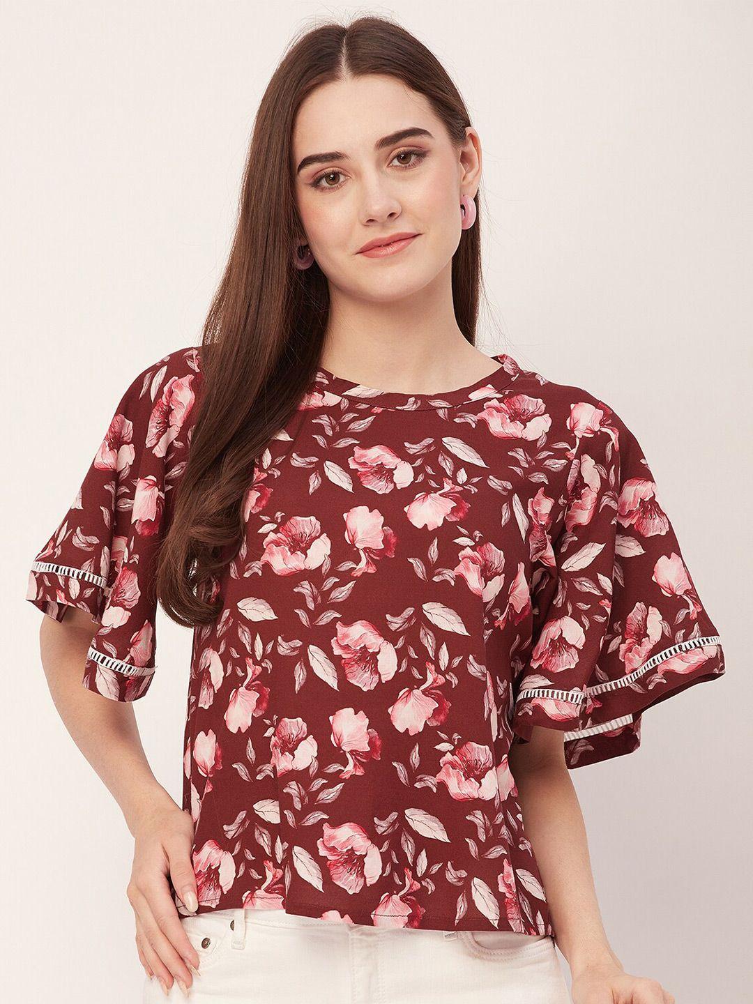 moomaya floral printed flutter sleeve top