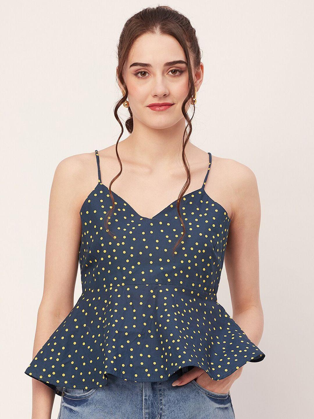 moomaya polka dot printed cotton peplum top