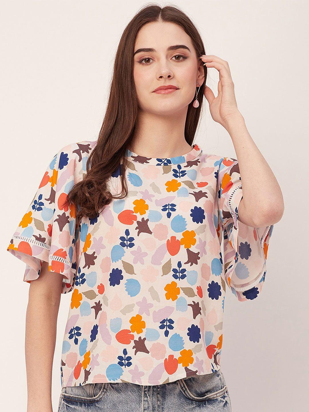 moomaya floral printed flutter sleeve regular top