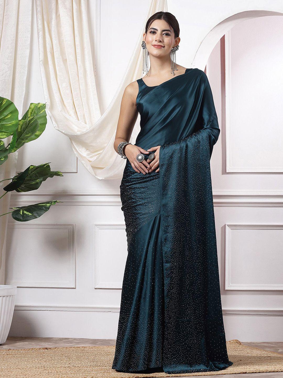 mitera teal blue embellished sequinned saree