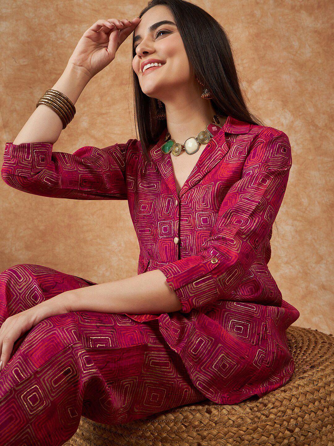 sangria geometric printed tunic with trouser