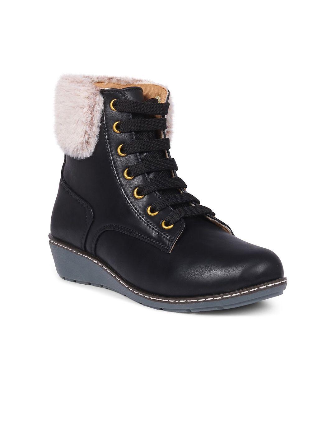 the roadster lifestyle co. women heeled faux fur trim mid-top chunky boots