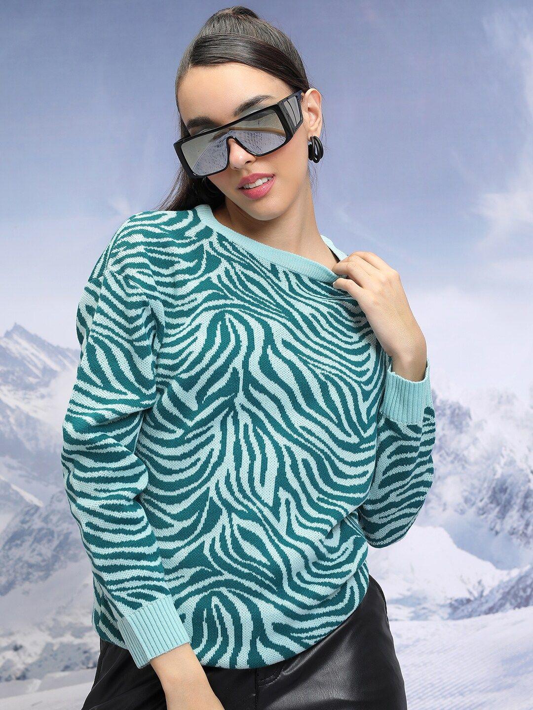 tokyo talkies blue abstract printed acrylic pullover sweater