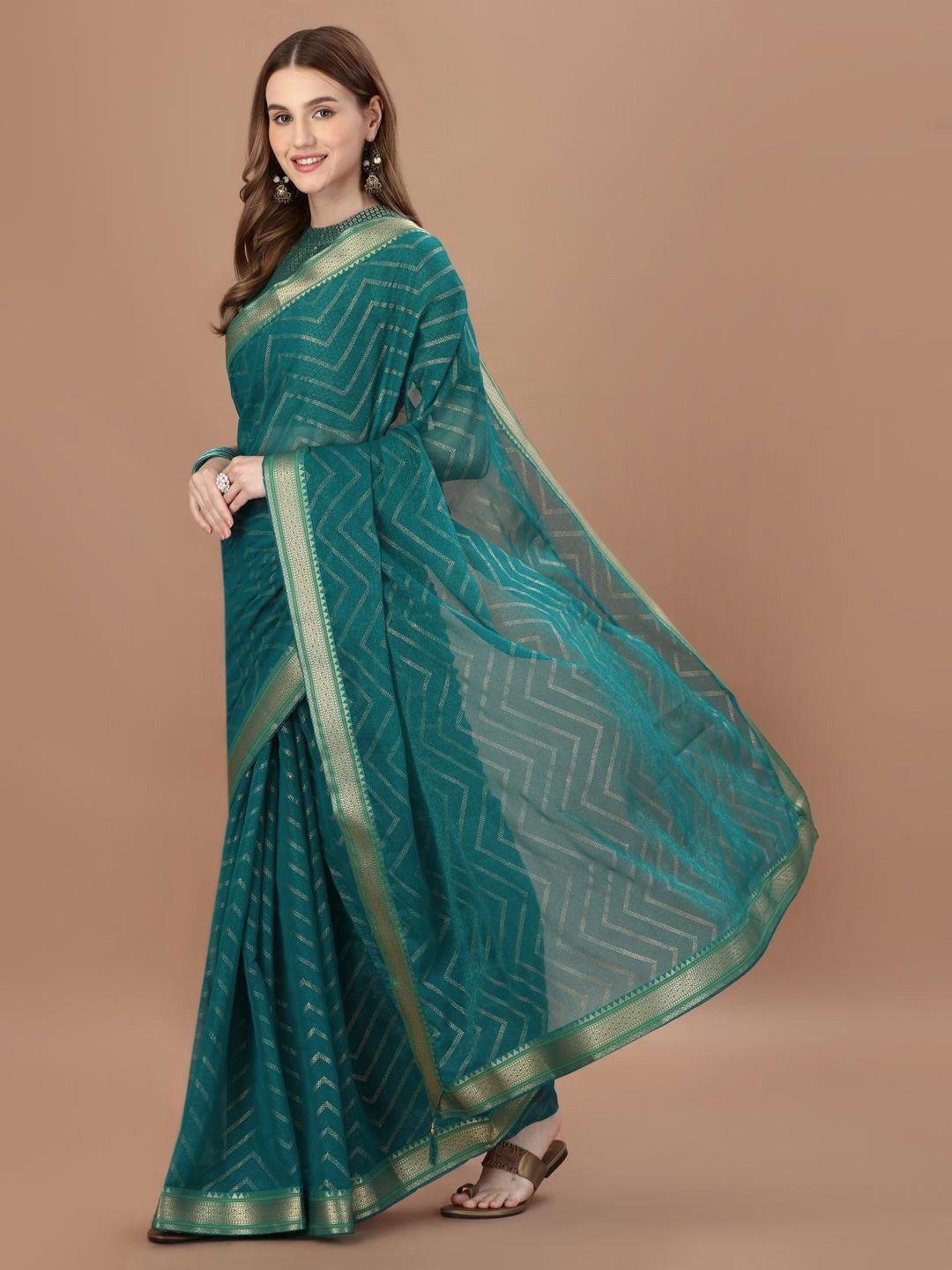 indian women geometric embellished pure chiffon saree