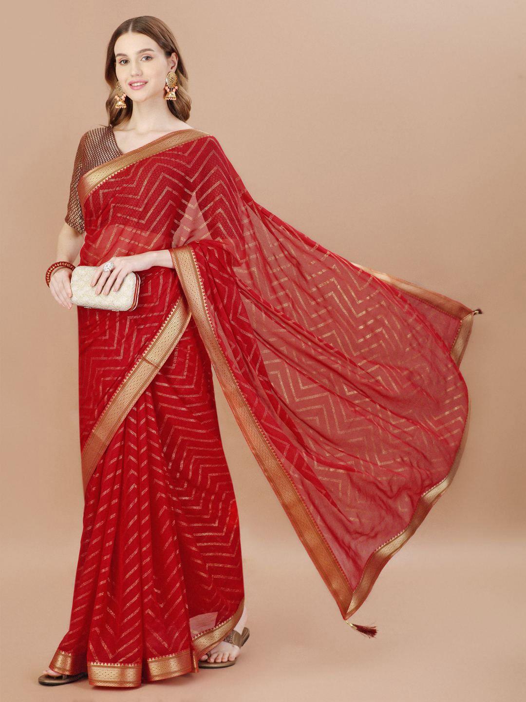 indian women geometric printed zari saree