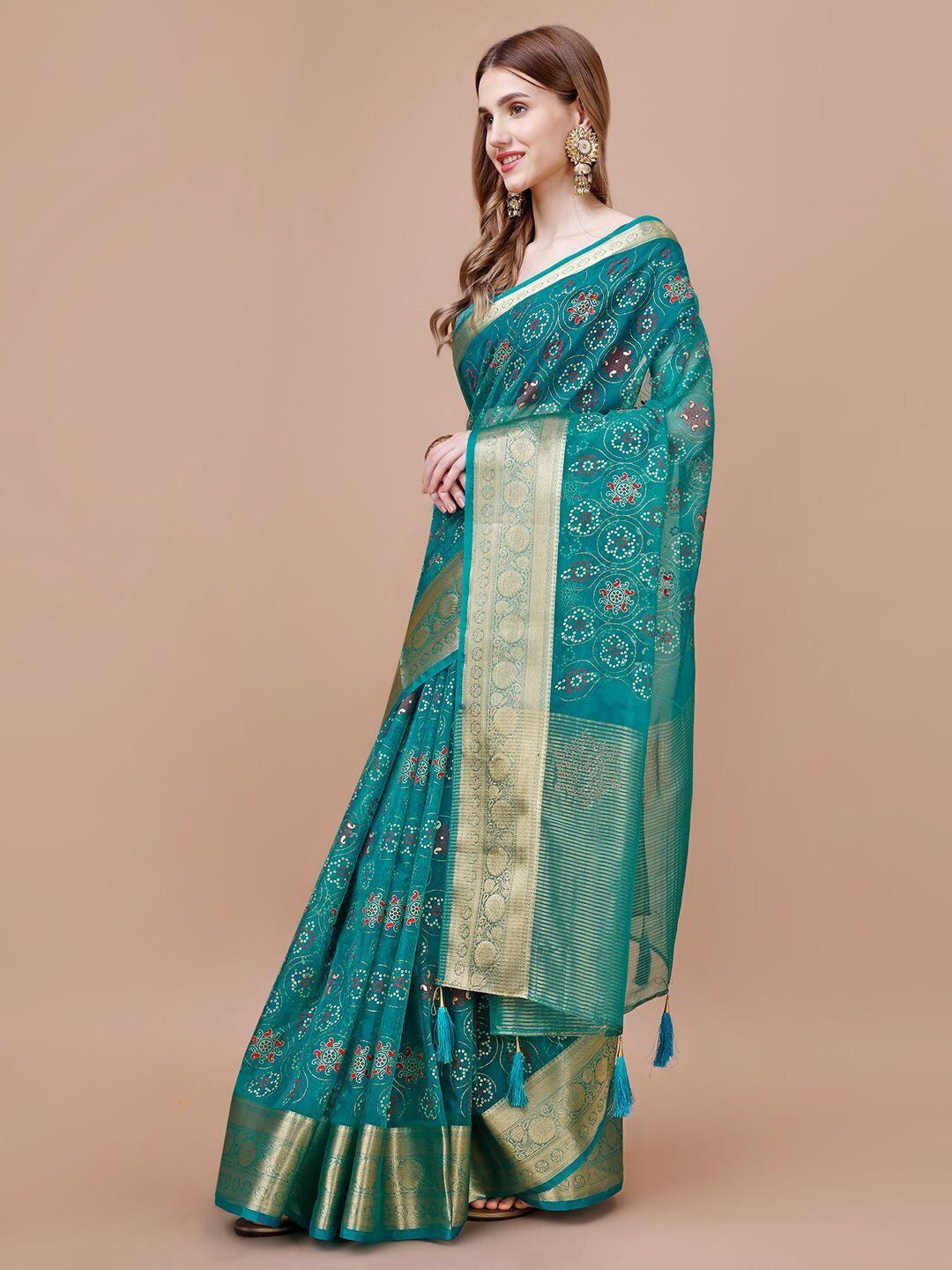 indian women floral printed zari saree